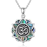LEECCI Om Necklace 925 Sterling Silver Lotus Om pendant Abalone Lotus Ohm Symbol Jewelry for Women