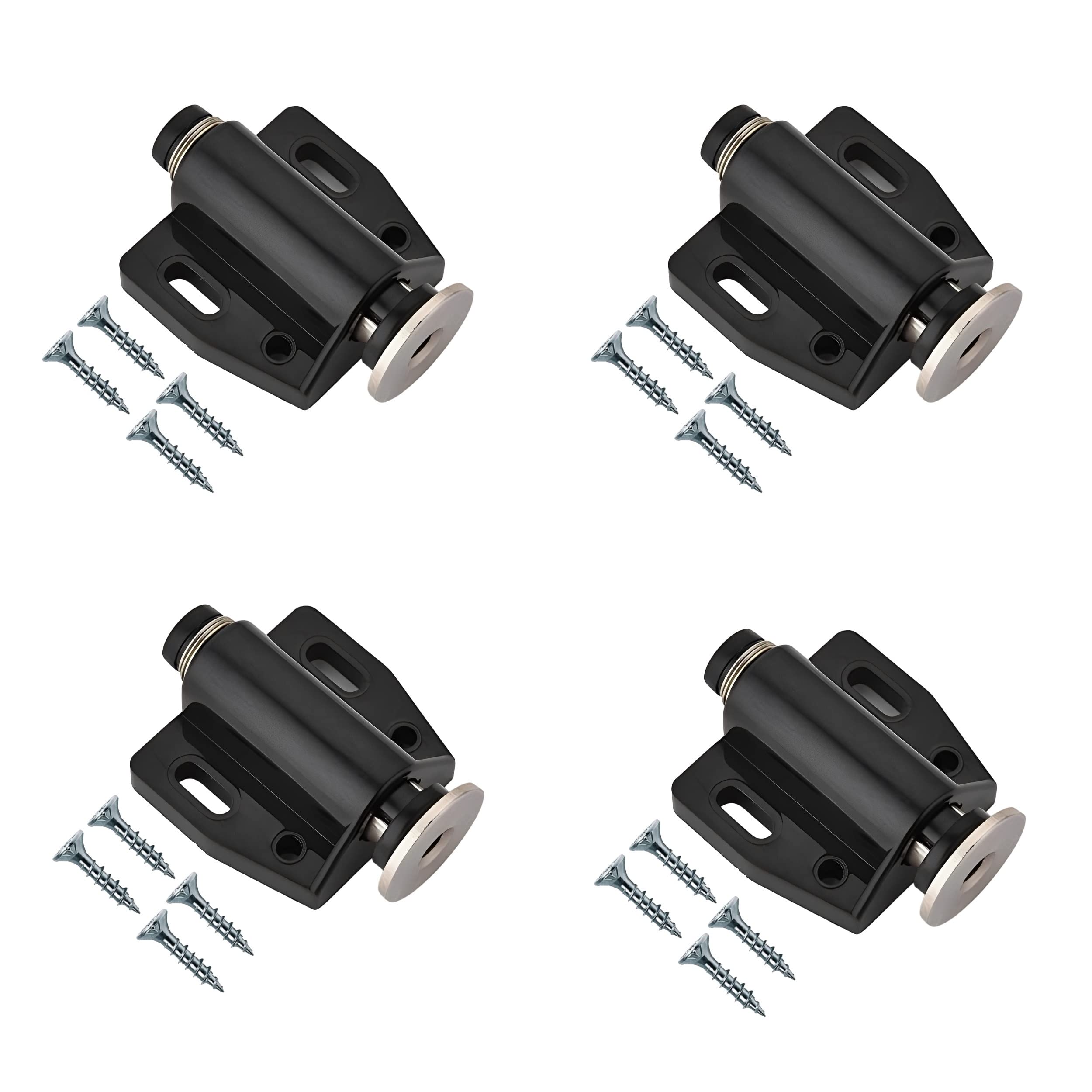 TERF® Push to Open Door Catch Black Single Magnetic Pressure Touch Release Catches Latch for Open and Close The Door with a Single Push including Fixing Screw - Pack of 4