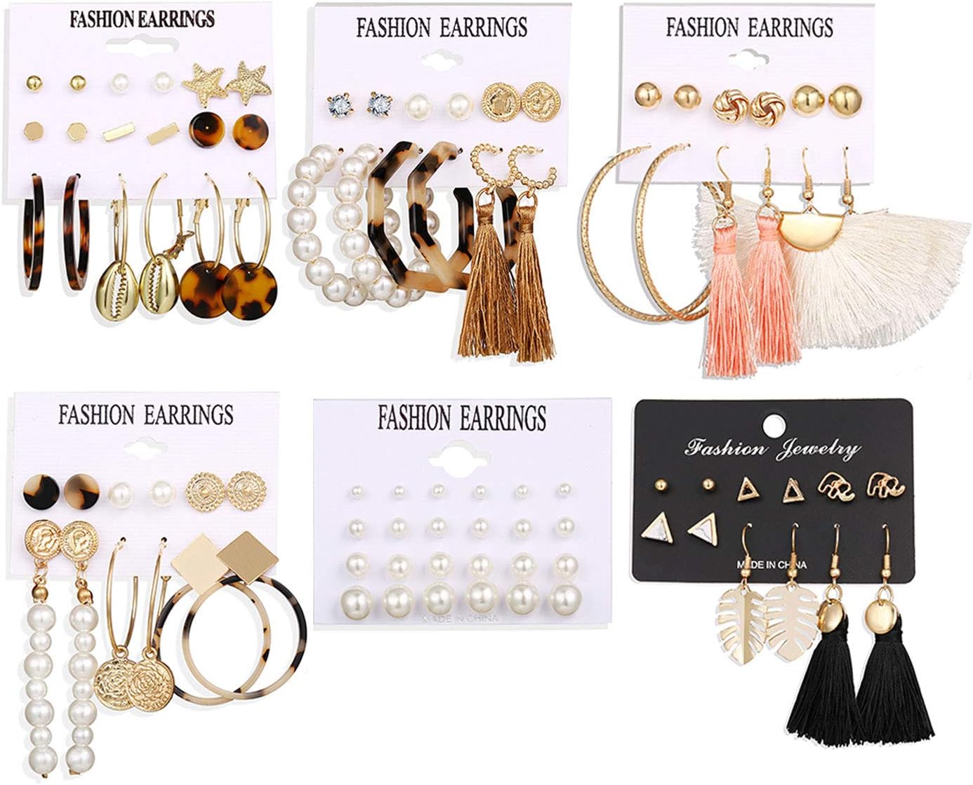 45 Pairs Tassel Earrings Set Assorted Multiple Stud for Women Girls Acrylic Round Ball CZ Bohemian Statement Earrings