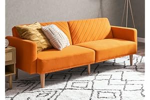 mopio 76.8" Futon Sofa Bed, Small Couch, Sleeper, Loveseat, Mid Century Modern Futon Couch, Sofa Cama, Couches for Living Room (Apricot Velvet)