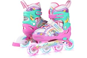 Unicorn Rainbow Inline Skates for Girls Teens Womans,4-Pejiijar Roller Skates for Girls Ages 6-8-12 w/Luminous Wheels,Kids Adjustable Roller Shoes for Birthday Xmas Gifts