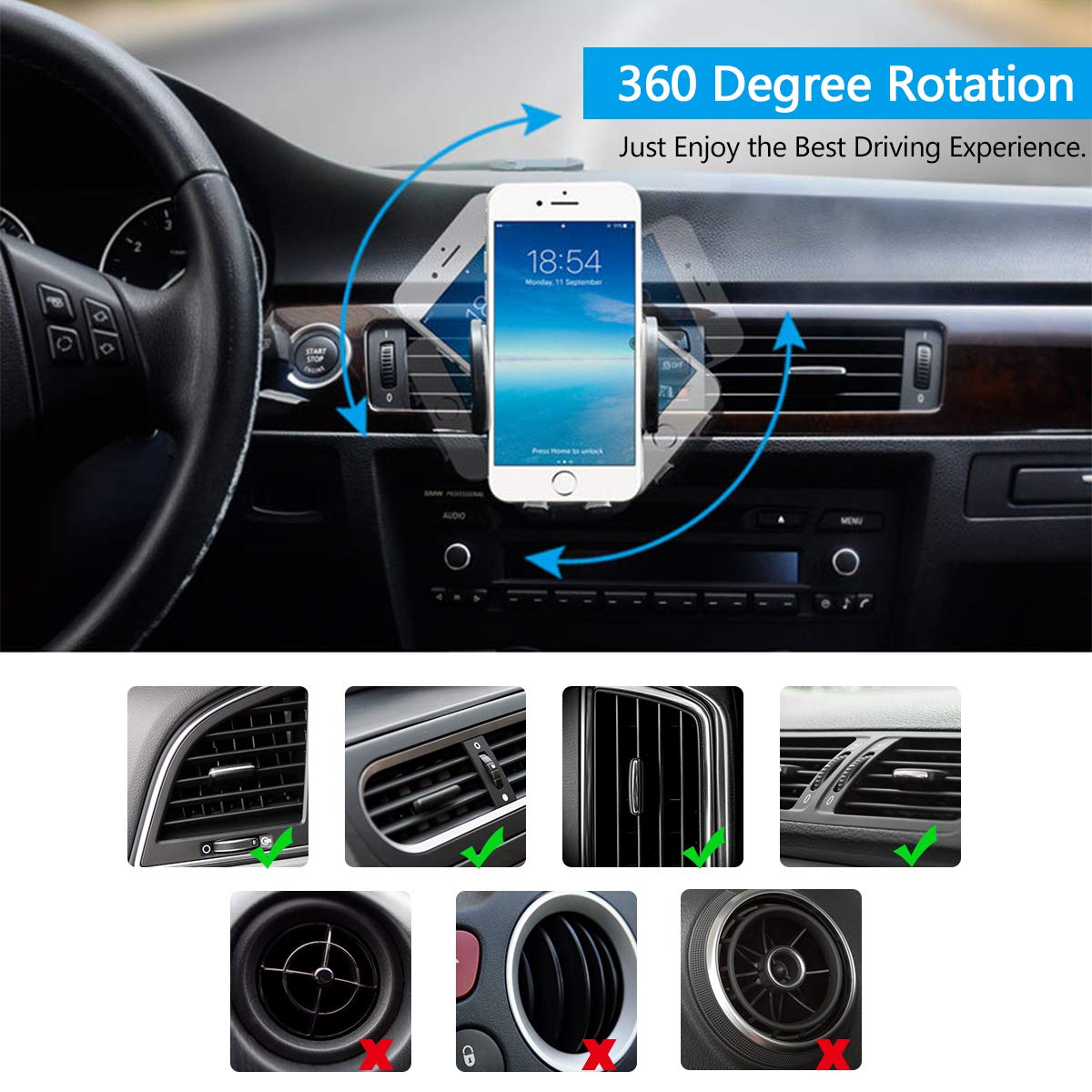 2 in 1 Air Vent & CD Slot Phone Mount,Universal Car Phone Holder,Stable Cell Phone Holder for Car Compatible with iPhone Xs/Xs Max/XR/X/8/8+/7 Plus and Samsung Galaxy S10/S10+/Note 10 Pro/9/S9/S8 Plus