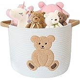 INough Cotton Rope Basket Toy Storage Baskets for kids Laundry Hamper, Gift Basket Empty Baby Shower Baskets with Handles, Cute Bins Blanket Stuffed Animal Storage for Nursery, Living Room Decor, Bear