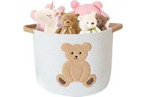 INough Cotton Rope Basket Toy Storage Baskets for kids Laundry Hamper, Gift Basket Empty Baby Shower Baskets with Handles, Cute Bins Blanket Stuffed Animal Storage for Nursery, Living Room Decor, Bear