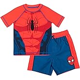 Marvel Raglan Rash Guard and Swim Trunks UPF 50+ Outfit Set Toddler to Big Kid Sizes (2T - 18-20)
