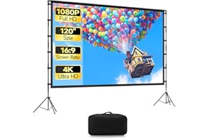 KSAN 120 inch Projection Screen with Stand, 16:9 Foldable Anti-Crease, Movie Portable Projector Screen with Carrying Bag for Outdoor Indoor Home Theater, Office, Classroom, Party, Games