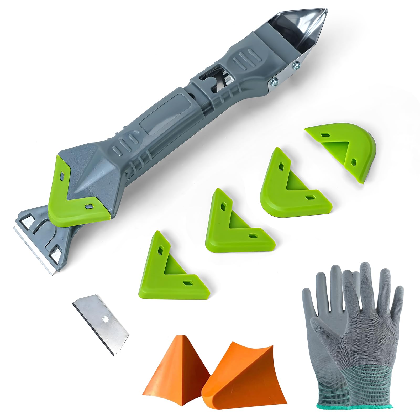 Caulking Tool 5 in 1 Sealant Finishing Tool Silicone Remover with 4 Replace Silicone & 2 Plastering Tools & Safety Gloves For Bathroom, Kitchen,Floor,Window,Sink Joint,Frames