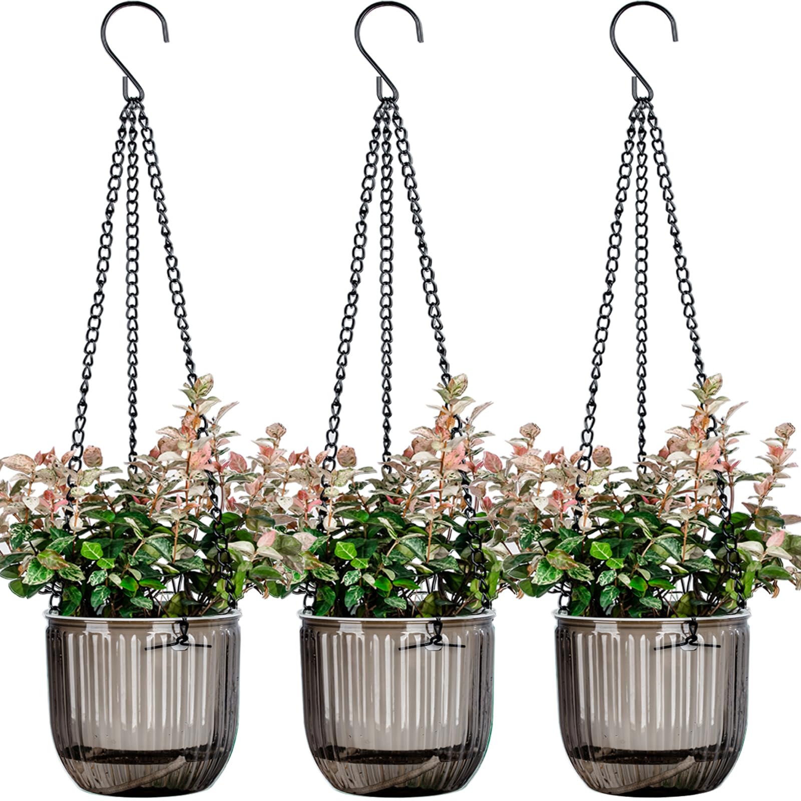 4.5 Inch 3 Pcs Self Watering Hanging Planter Indoor Plant Hanging Pots with Drainage Holes, Outdoor Small Hanging Planters Flower Pot Basket, Visible Water Level, Plant Hanger Home Decor, Gardening