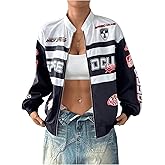 SOLY HUX Women's Racing Jacket Race Car Driver Bomber Jackets Color Block Y2k Outerwear Vintage Streetwear
