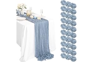 Lykoow 10 Packs Cheesecloth Gauze Table Runner, 10Ft x 35" Dusty Blue Rustic Boho Wedding Table Runner , Wedding Table Decor Table Cloth for Wedding Party Bridal Shower Table