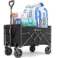 Hikenture Wagon Cart Foldable, Ultra-Compact Small Utility Folding Wagon, Heavy Duty Grocery Cart with All-Terrain Wheels, Po