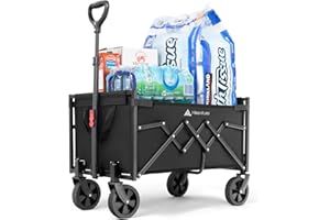Hikenture Wagon Cart Foldable, Ultra-Compact Small Utility Folding Wagon, Heavy Duty Grocery Cart with All-Terrain Wheels, Po
