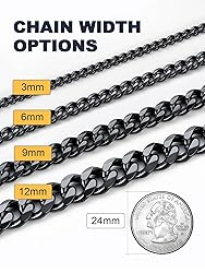 U7 Rapper Necklace Black Stainless Steel 6mm Cuban