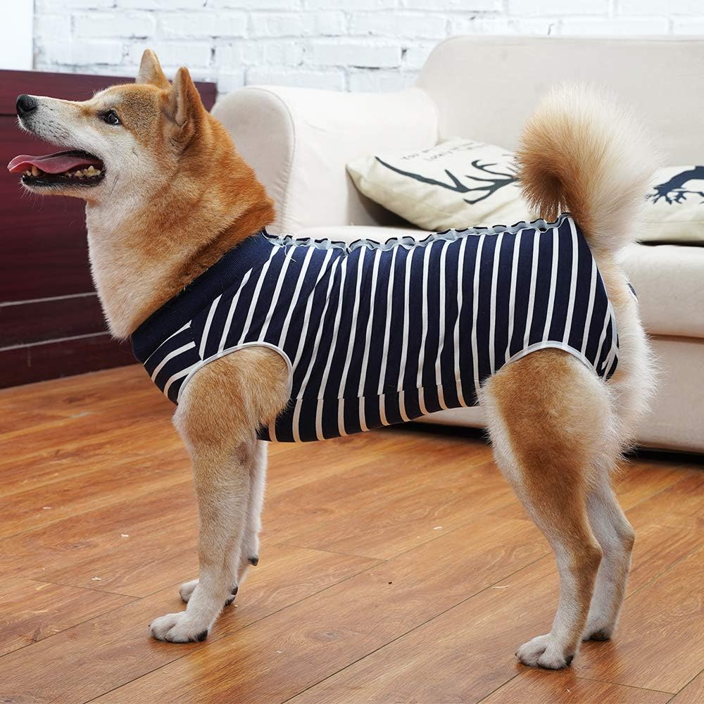 LIANZIMAU Dog Recovery Suit Neuter Onesie Breathable Surgical Abdominal Wounds And Skin Protector Anti Licking Cone E Collar Alternative After Surgery Wear L Blue - Image 3