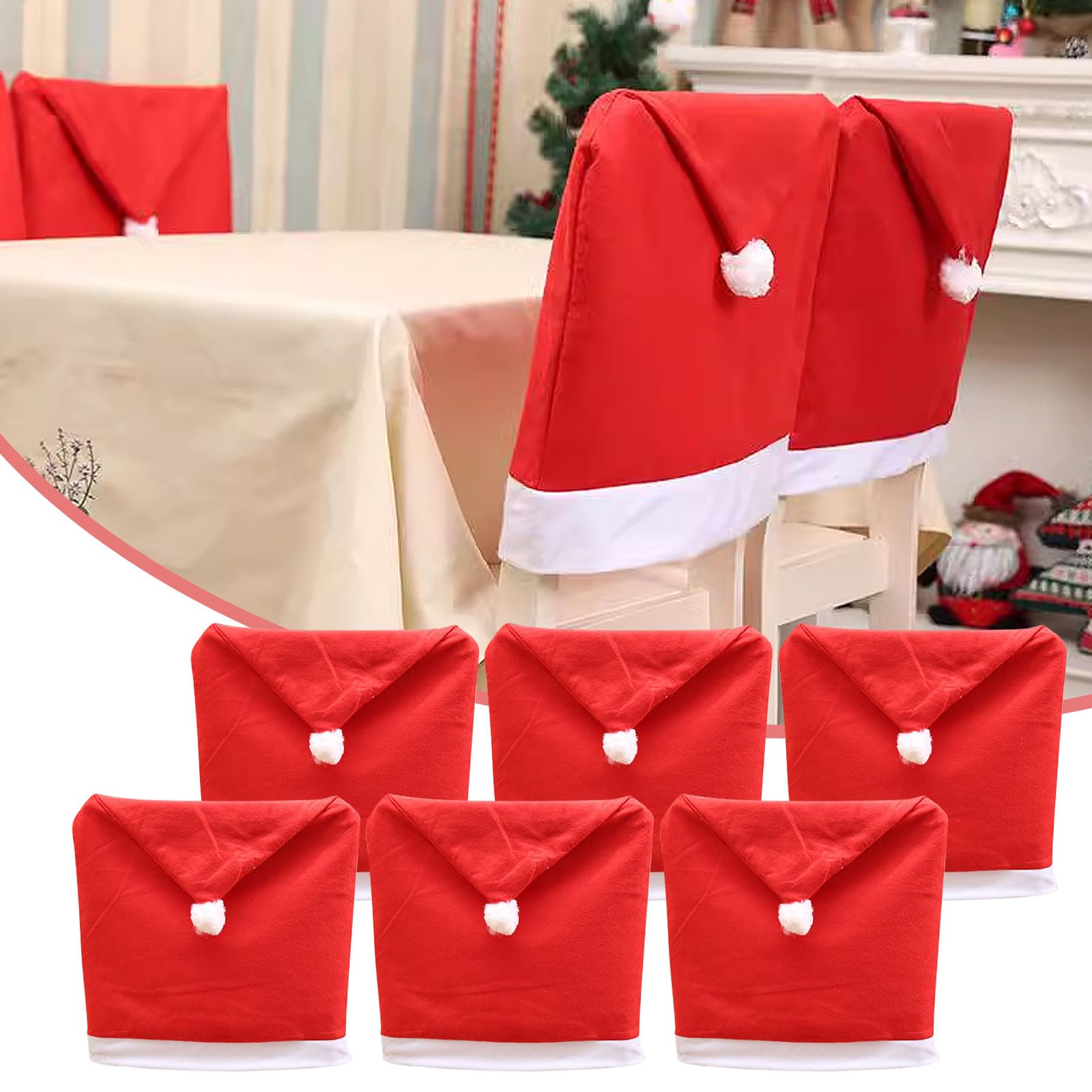 TATAFUN Christmas Santa Hat Chair Covers for Dining Room Kitchen Party Decoration - Festive Accessories (Set of 4) (6)