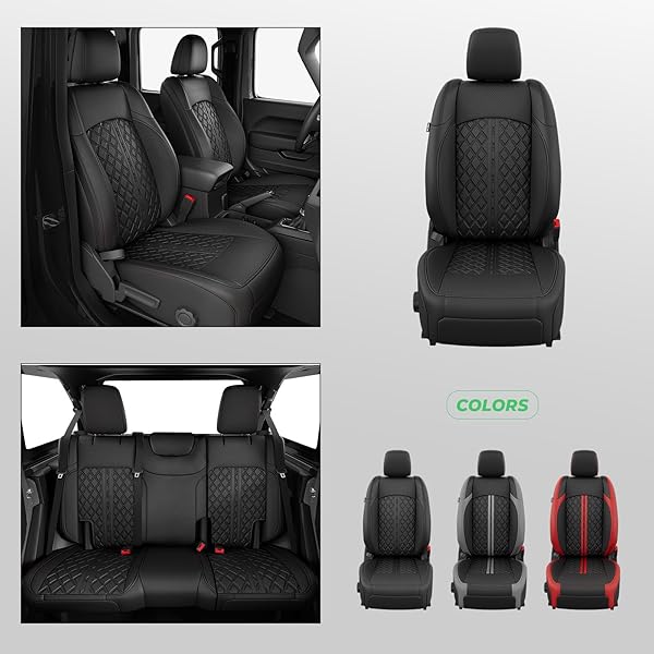 RIDEPOSH FOR JEEP WRANGLER SEAT COVERS JL 4 DR WITHOUT REAR CUP HOLDER 2018 2019 2020 2021 2022 2023 2024 2025 2026, CUSTOM FIT CAR SEAT COVERS FULL SET,WATERPROOF LEATHER SEAT PROTECTOR,BLACK