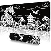 UJoowalk Japanese Dragon Large Gaming Mouse Pad, Black Mouse Pad Gaming 31.5 x 11.8 in, Large Desk Mat, Keyboard Mousepad with Non-Slip Base Stitched Edge for Desk Home Office