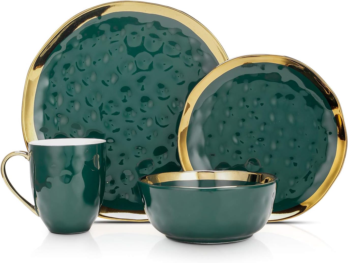  | Stone Lain Gold Halo Porcelain Dinnerware Set, Service For 4, Green: Dinnerware Sets
