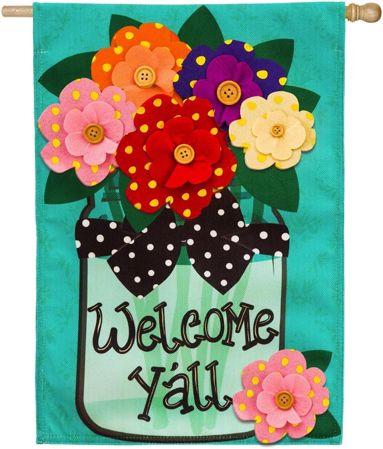 Evergreen FlagWelcome Y'all Polka Dot Flowers House Burlap Flag