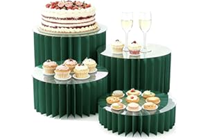 WDPQYY 4 Pack Foldable Buffet Risers, Cardboard Cylinder Stands Food Display Risers with Acrylic Plates, Cake Cupcake Stands for Buffet Table, Dessert Table, Party Wedding Birthday Decor (Green)