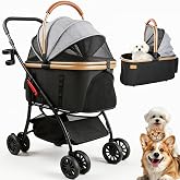 Pet Stroller for Small Dogs Cats | 3-in-1 Detachable Carrier, Zipperless Entry, Lightweight Folding Travel, Storage Basket &amp; Cup Holder