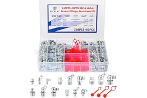 290PCS Grease Fittings Assortment,SAE & Metric Zerk Grease Fittings Straight 45 90 Degree,Grease Zerk kit with Grease Fitting