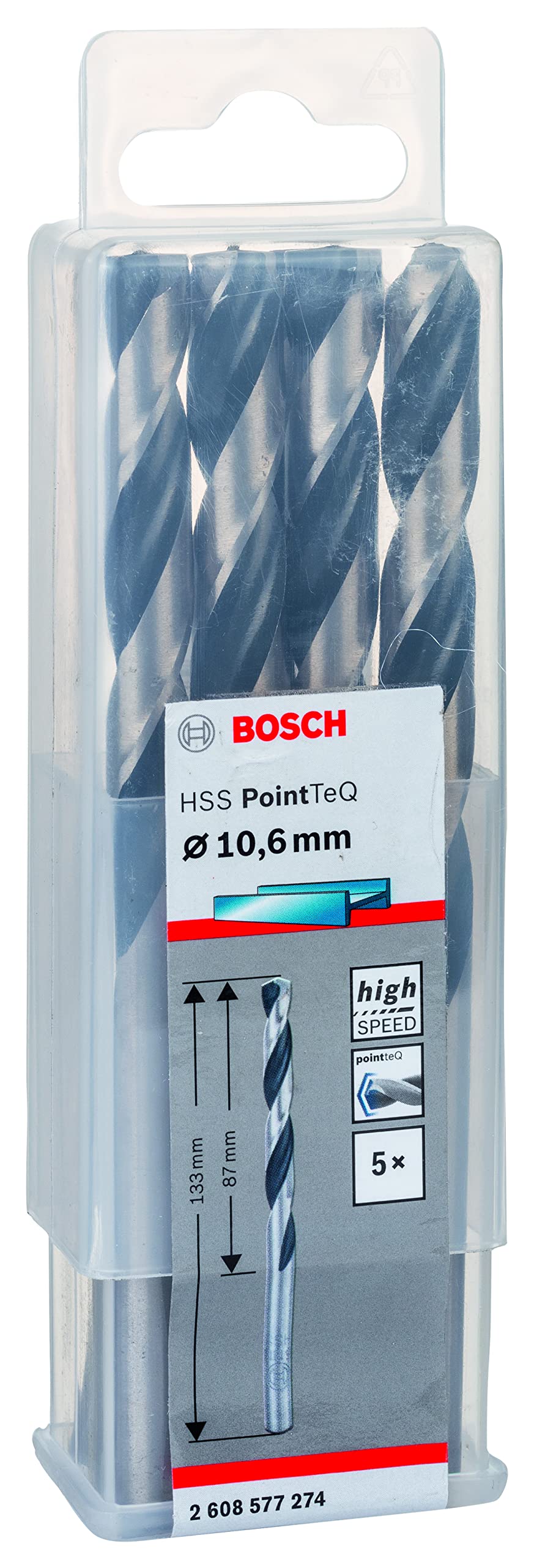 Bosch Professional 5-piece PointTeQ HSS Twist Drill Bit (for Metal, 10.6 x 87 x 133 mm, Drill Driver Accessories)