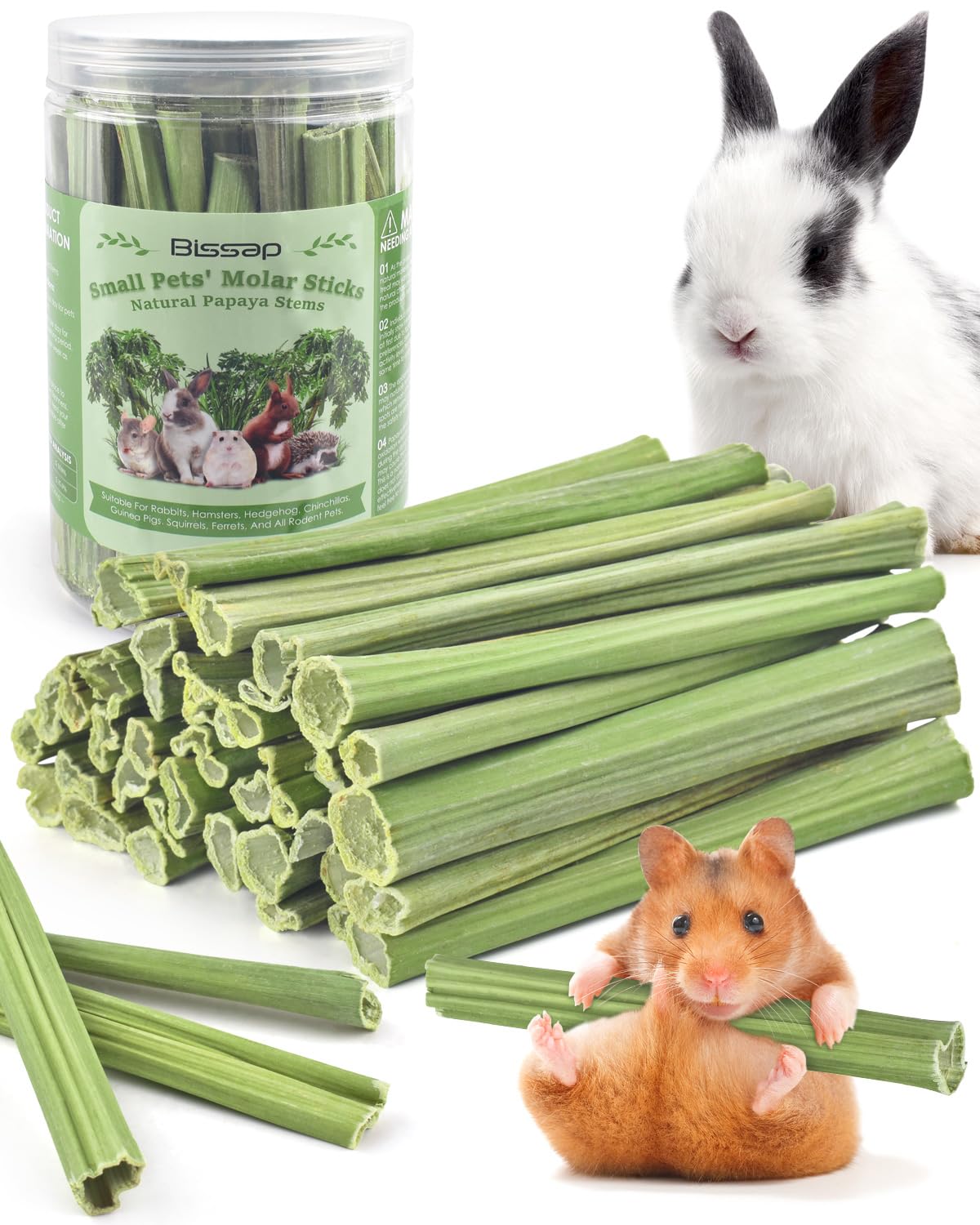 Photo 1 of Bissap 50PCS Rabbit Chew Sticks, Natural Papaya Stems Bunny Chews Treats for Rabbits Hamsters Chinchillas Guinea Pigs Small Animals Organic Molar Chewing Snack