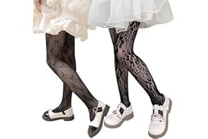 LOLANTA Girls Lace Tights Kids Sheer Patterned Fishnet Stockings 2 Pack Hollow Dance Pantyhose