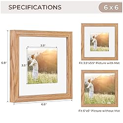 6x6 Picture Frames, Solid White Oak Wood Frame 6 x
