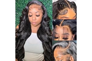 QUANDIAN 28 Inch Body Wave Lace Front Wigs Human Hair 13X6 HD Lace Frontal Wigs Human Hair 180% Density Glueless Wigs Human Hair Pre Plucked for Women Brazilian Virgin Body Wave Wig Natural Color