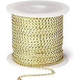 [33 FT] Gold Curb Chains Roll, 2mm Wide 14K Gold Plated Brass Curb Link Chain Roll Bulk for Jewelry Making