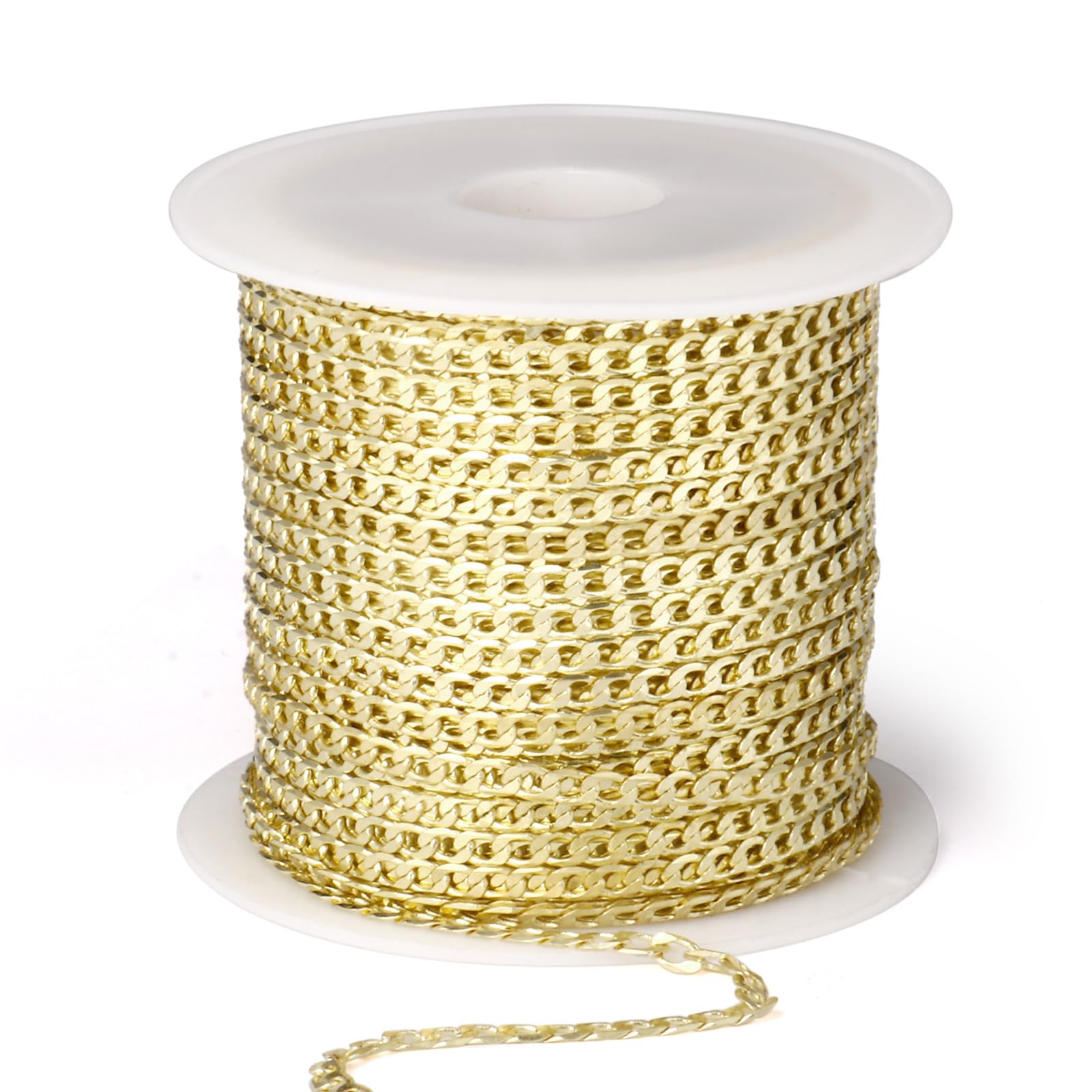 Photo 1 of [33 FT] Gold Curb Chains Roll, 2mm Wide 14K Gold Plated Brass Curb Link Chain Roll Bulk for Jewelry Making