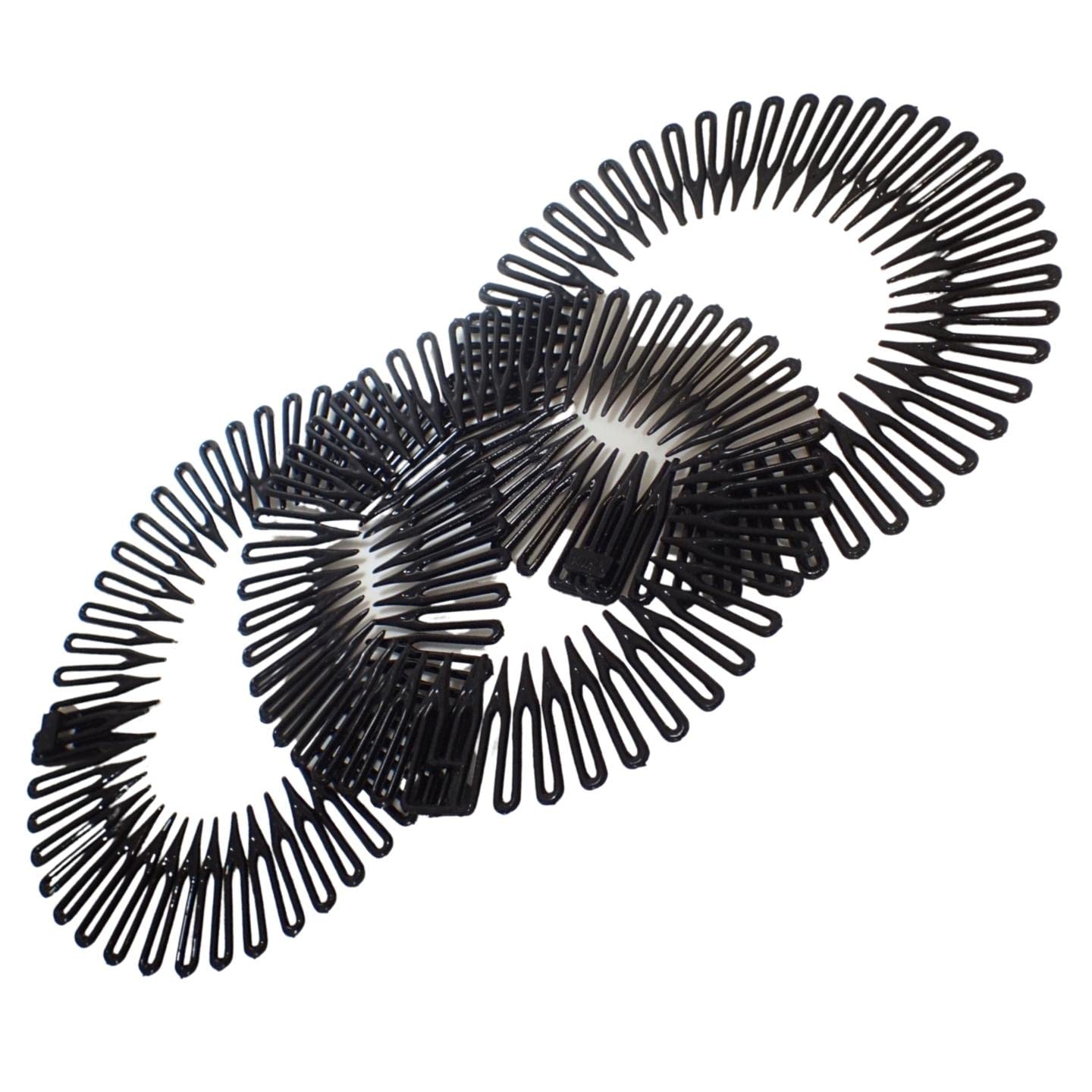 Topkids Accessories Flexi Comb Flexiband Headband - Set of 3 - Anti Snap, Durable Spider Hairband Grip Circle Headbands Zig-zag Headband Stretch Hair Comb (Black)