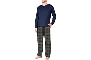 SLEEPHERO Men’s Pajama Set Pajamas For Men 2 Piece PJ Set with Cotton Flannel Men Pajama Pants and Long Sleeve Henley T-Shirt