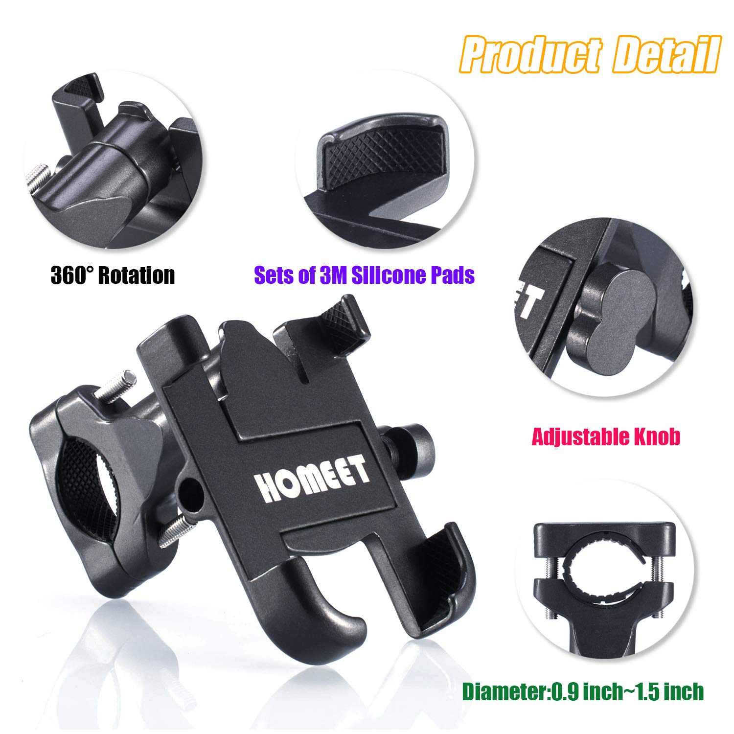 Homeet Fahrrad Handyhalterung Universal Fahrrad Lenker Handy Halterung für 4-6,8 Zoll Smartphone und GPS Geräten mit 360° Drehbar