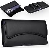 ACCKUO Leather Phone Holster Compatible with iPhone Plus/Pro Max Models 15 14 13 12 Galaxy Plus/FE/Edge S25 S24 S23 S22 Cell Phone Belt Holder Clip Case, Black -L