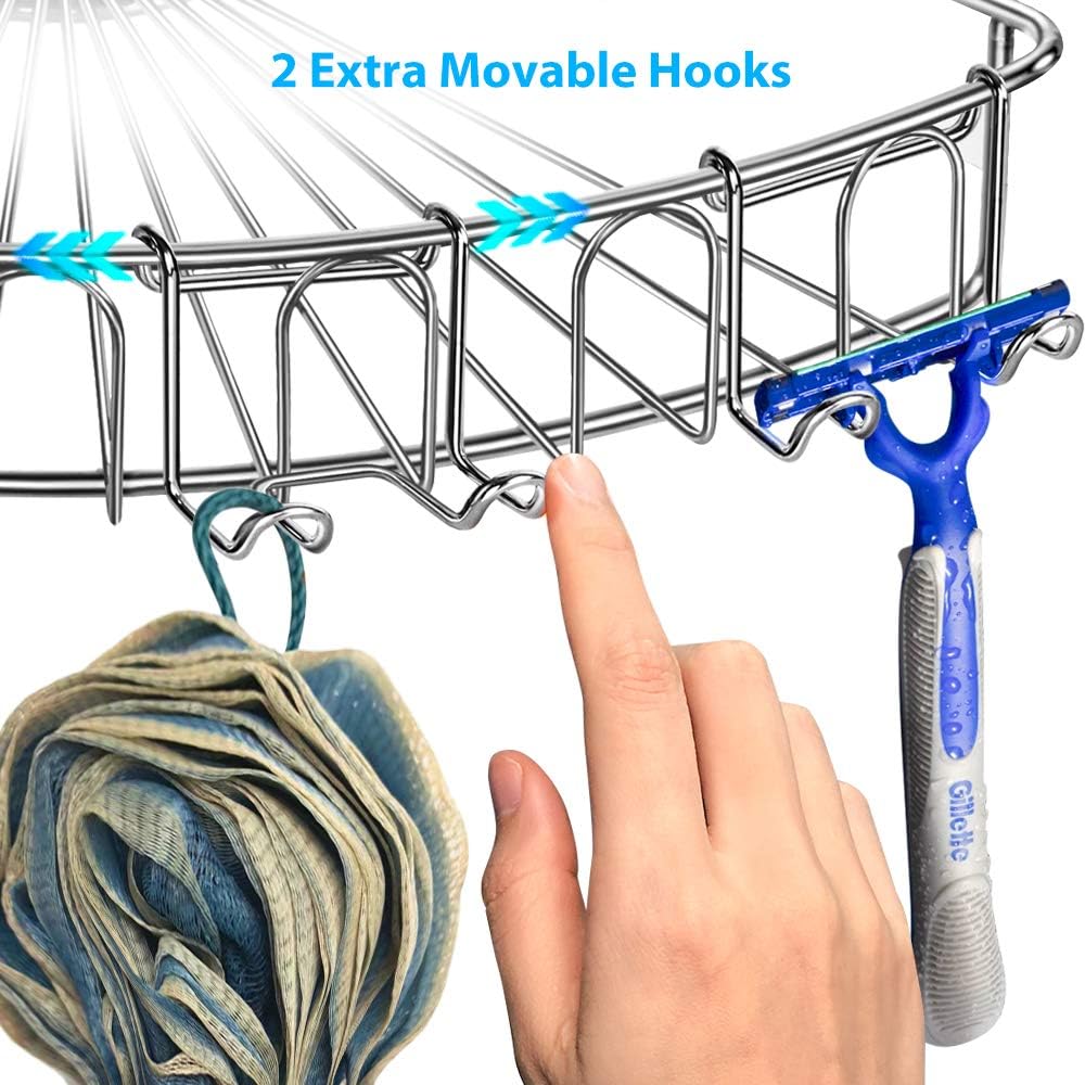 Orimade Adhesive Corner Shower Caddy Shelf with 2 Movable Hooks,Shower Caddy No Drilling Wall Mounted Bathroom Accessories SUS304 Stainless Steel 2 Pack - Image 3