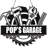 Hoolerry Christmas Men Gifts for Father Pop's Garage Saw Blade Metal Sign Workshop Garage Hanging Ornament Waterproof Sign Birthday Gift for Papa Grandpa Outdoor Home Decor