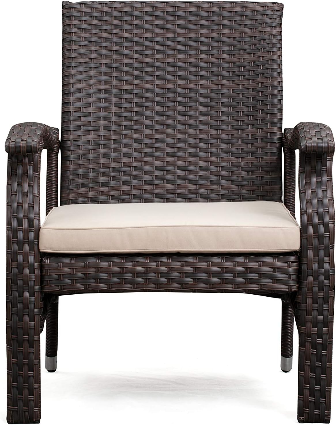 Patio Sense Miles Wicker Conversation Set, Dark Brown, 3 Piece Outdoor Bistro Set with 2 Chairs and Coffee End Table with Glass Top: Garden & Outdoor