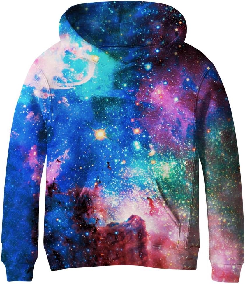 Euro Sky Big Girls Kids Blue Galaxy Pockets Sweatshirts Fleece Hooded Hoodies 4-16Y