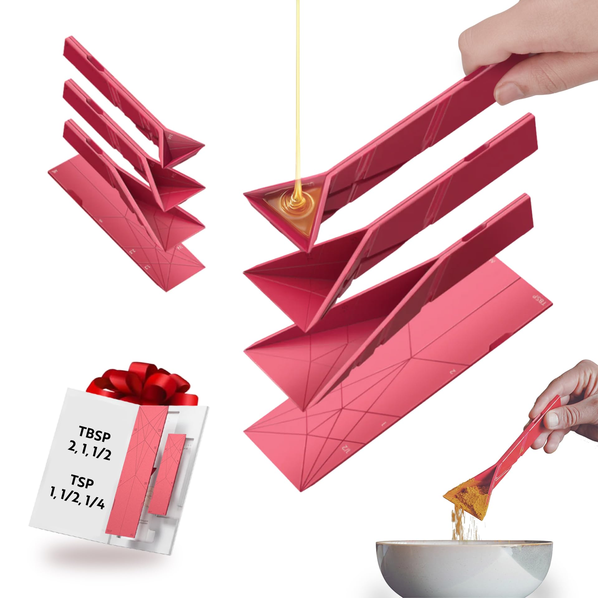 POLYGONS - Original Flat 3-in-1 Folding Measuring Spoons | 2 Spoons fold into 6 Sizes | Magnetic | DuraBend Tech lasts 100k+