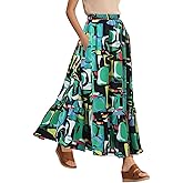 Urban CoCo Women's Summer Flowy Boho A-Line Pleated Maxi Skirt Elastic Waist Long Beach Skirts with Pockets