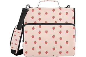 XYMZR Strawberry Art 3 Ring Zipper Binder 1.5” with Shoulder Strap, 500 Sheet Capacity & Multi-Pockets for Office Binder Orga