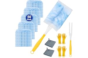 50 Pack Dusters Refill for Cleaning with 2 Handles, Heavy Duty Disposable Dusters Kit Unscented Replacement Head Dust Removal