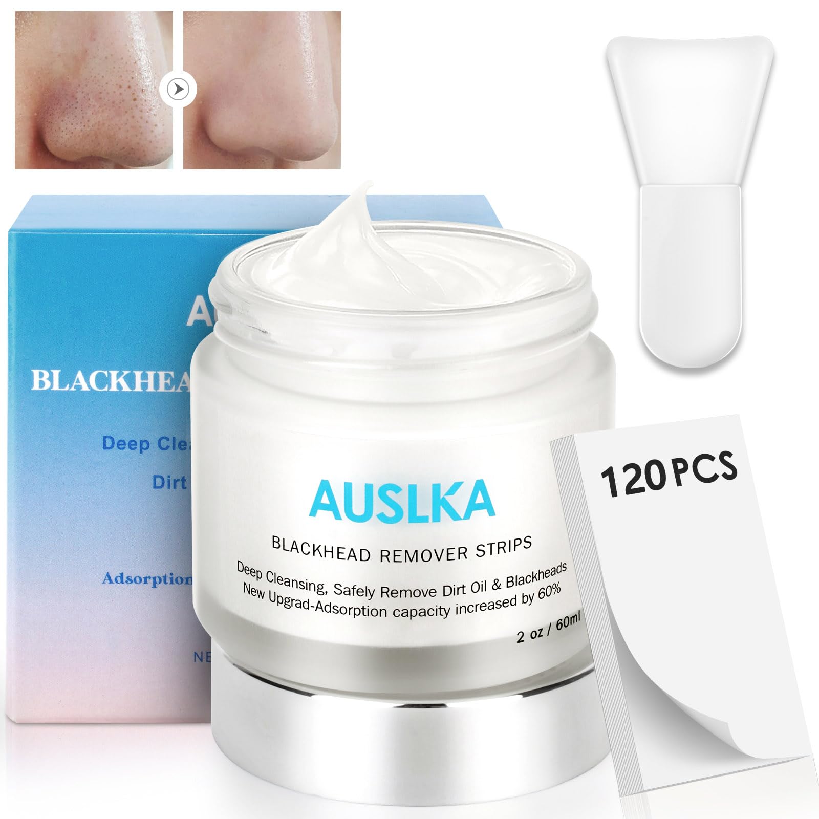 AUSLKA Blackhead Remover Strips,Deep Cleansing Pore Strips For All Skin Types,Black Head Remover For Face & Nose,100PCS-50G
