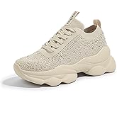 LUCKY STEP Women's Chunky Rhinestone Sneaker Sparkly Bling Bedazzled Mesh Slip on Elastic Sock Glitter Shiny Rave Walking Shoes