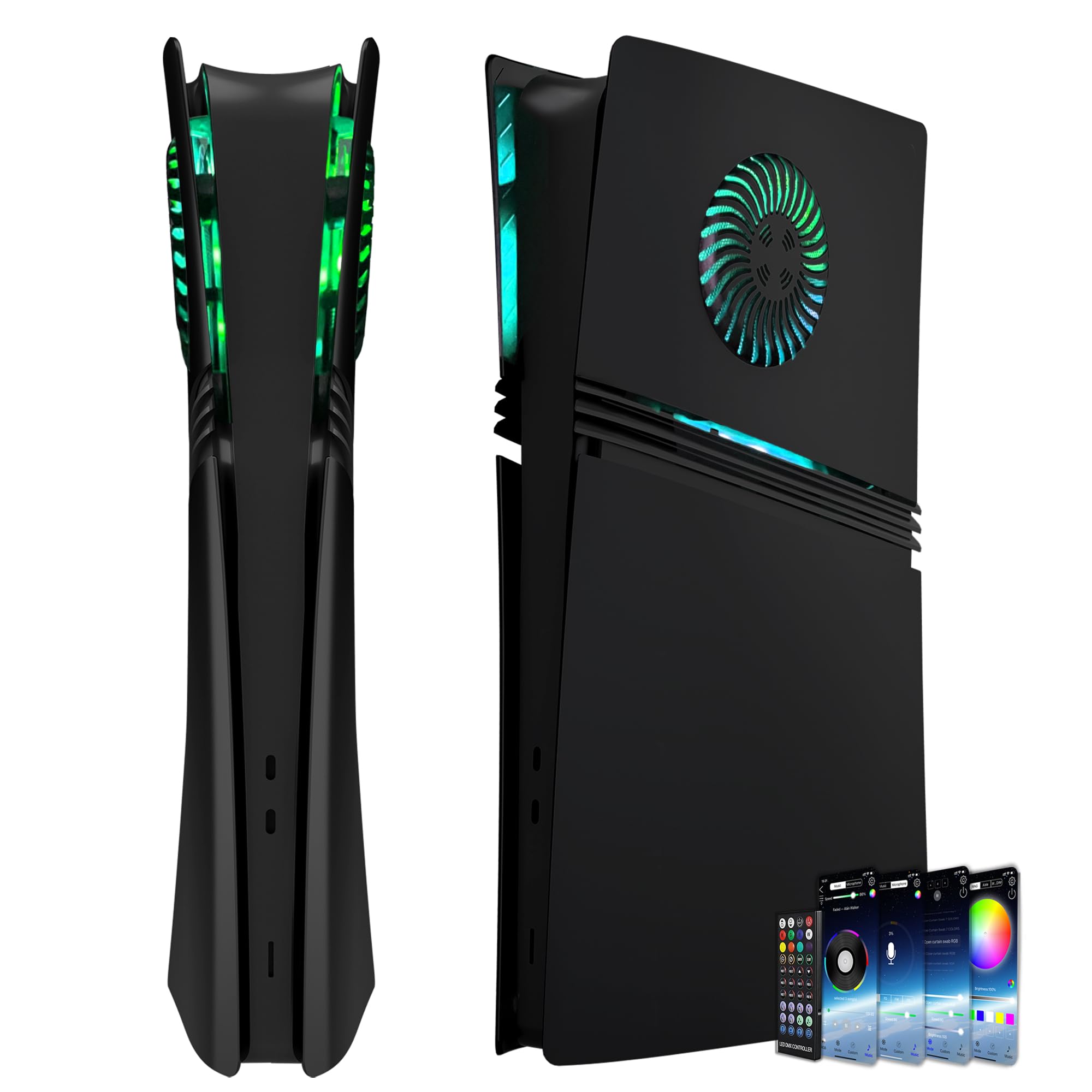 Cover Plates for PS5 Pro Digital Edition with RGB Light Strip and Dust Filter with Cooling Vents DOBEWINGDELOU 400+ Effects LED Light Ring Console Face Plate Cover DIY Decoration Kit Accessorie Black