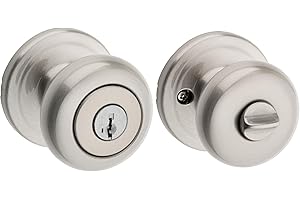 Kwikset Juno Entry Door Knob with Lock and Key, Secure Keyed Handle Exterior, Front Entrance and Bedroom, Satin Nickel, Pick Resistant SmartKey Rekey Security and Microban, 2