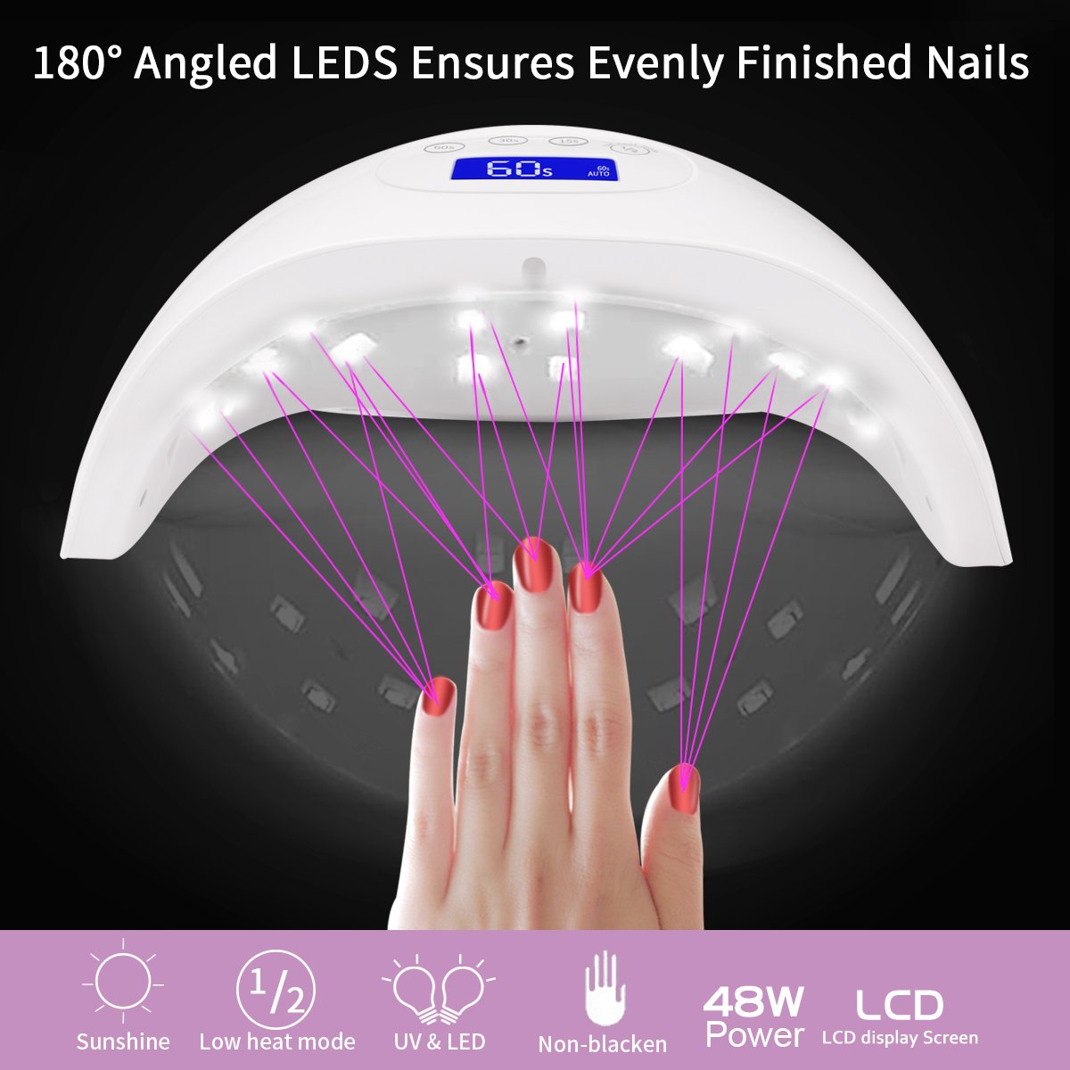 Morpilot 48W LED UV Gel Nail Lamp with 4 Timer Setting Sensor Nail Dryer Lamp Curing for gel and regular polish, Professional Fingernail & Toenail Gel Curing Nail Art Painting Salon Tools (48w)